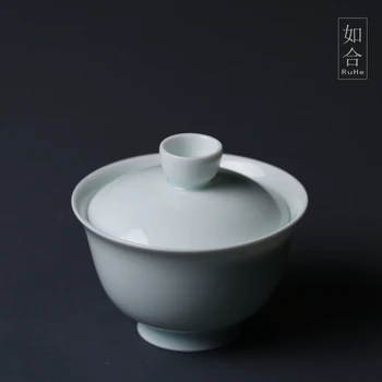 |resistente a jade porcelana de fácil limpeza, cubra a bacia Sancai tigela de chá de Kung Fu Chá tampa côncava cerâmica trombeta